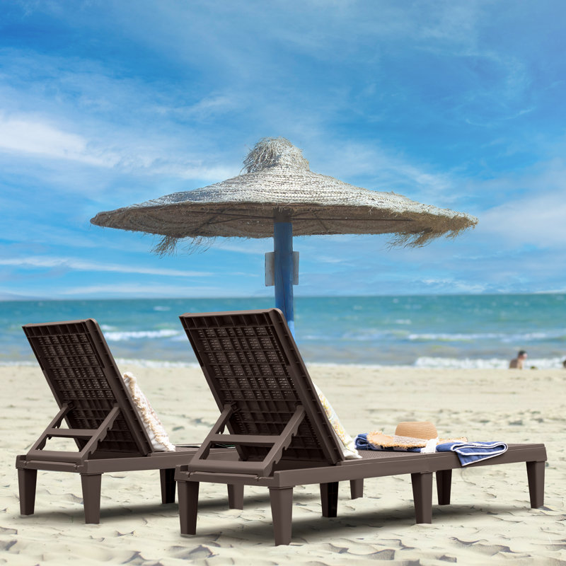 2-Pieces Outdoor Chaise Lounge Chairs with Adjustable Backrest, Dark Brown