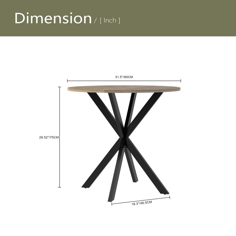 31.5 Inch Round Dining Table, Small Circle Kitchen Table With Metal Black Legs For 2-4 People