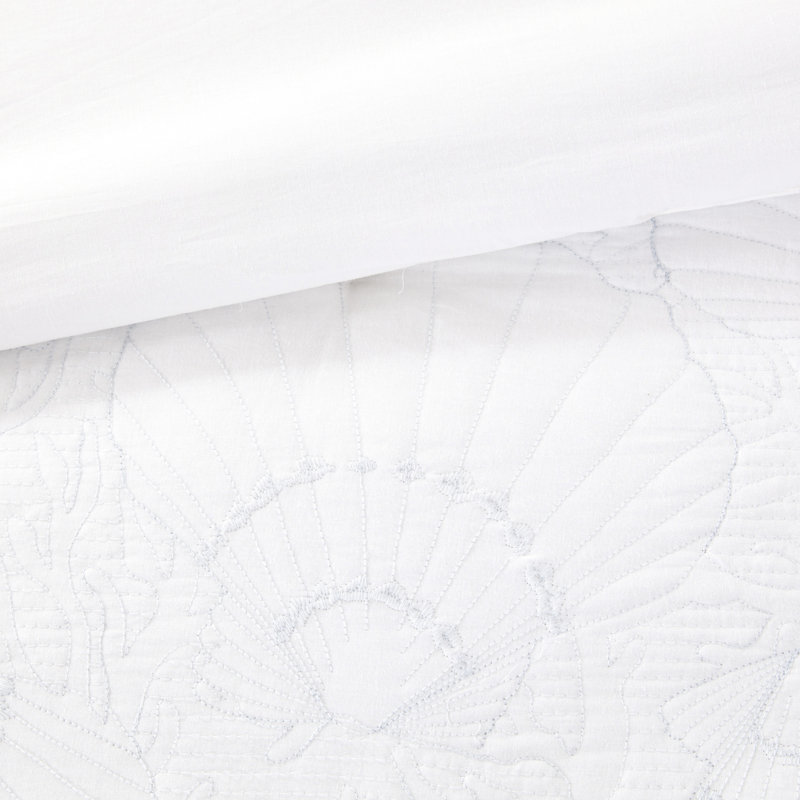 Très grand édredon blanc avec surpiqûres bleues et coquille pour une nuit de sommeil paisible