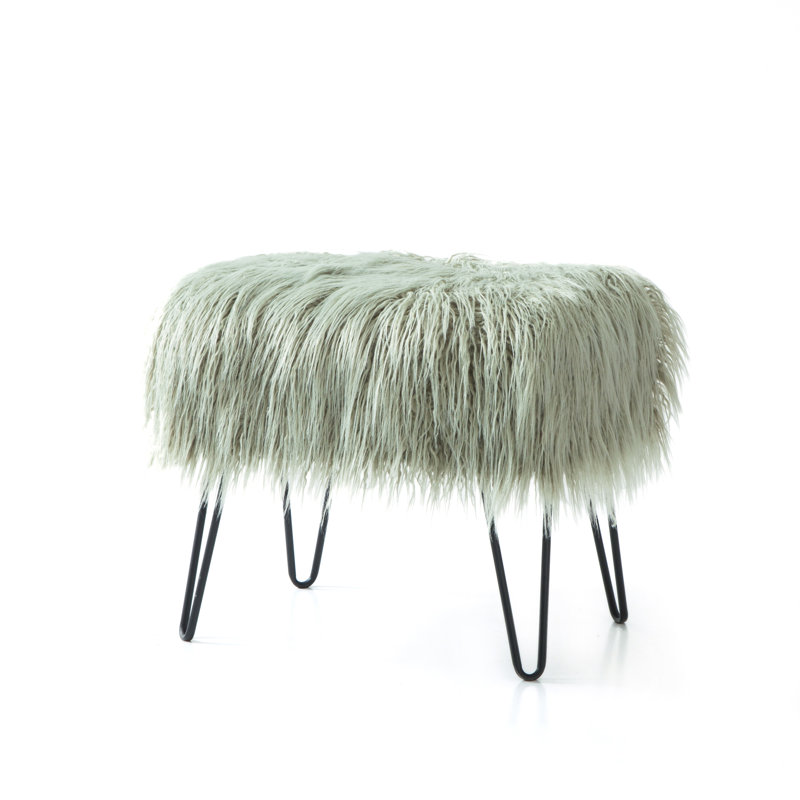 Keilia Upholstered Ottoman, Desert Saga Faux Fur