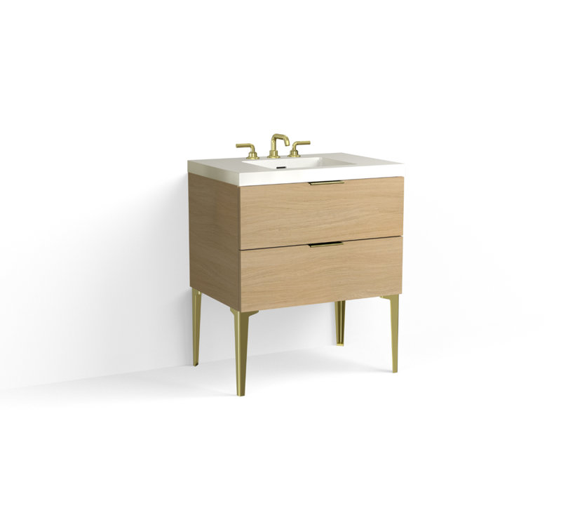 Avila 30" W Freestanding Single Bathroom Vanity with Dean Leg, Gloss White/8" Widespread, Satin Nickel, Nocino
