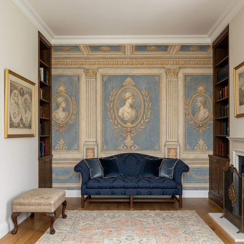 Papier peint néo-classique grec romain amovible, 120"x96", Peler et coller