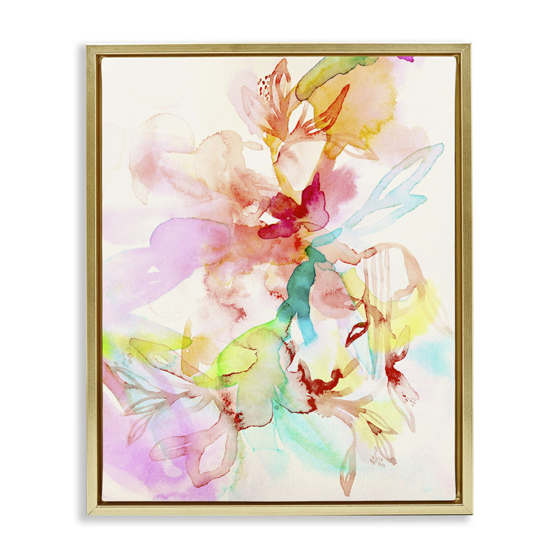 Cadre flottant abstrait avec aquarelle et fleurs de l'île, design par Gemma Bardot, H 31 po x l 25 po