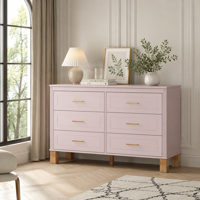 Commode double 6 tiroirs, Rose