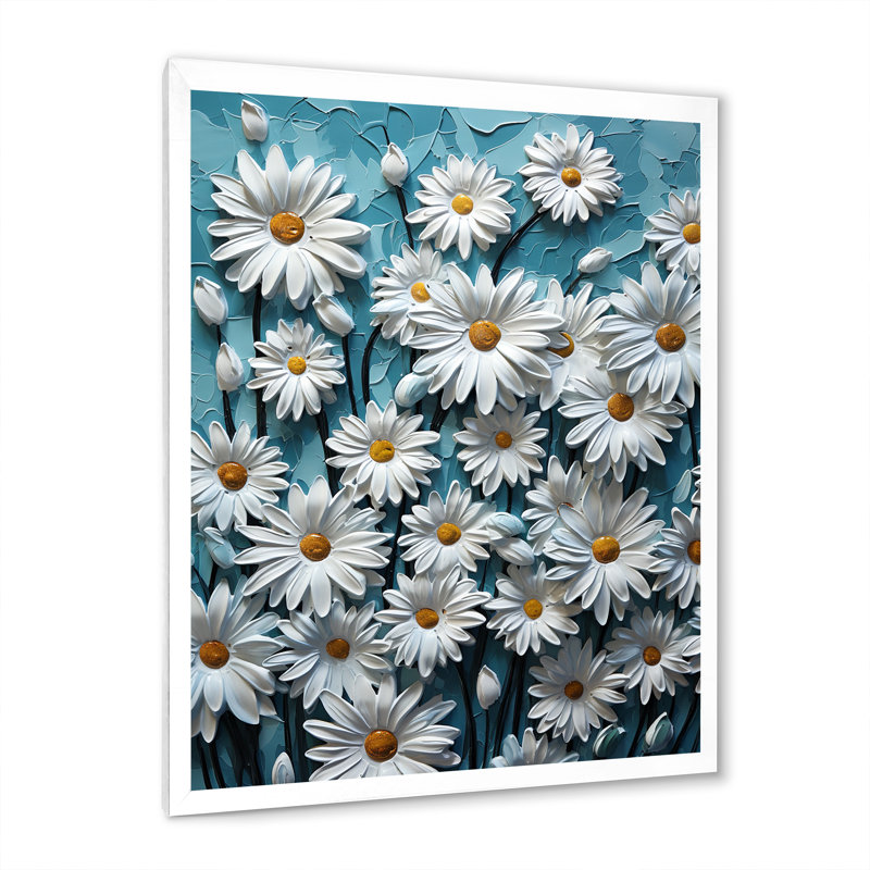 «White Daisy Meadow Elegance III», reproduction sur toile, Cadre simple blanc, H 20 po x l 12 po x P 1 po