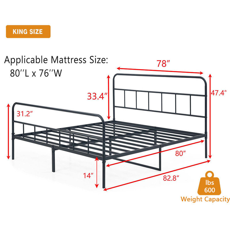 Latanja Metal Platform Bed Frame with Headboard, King