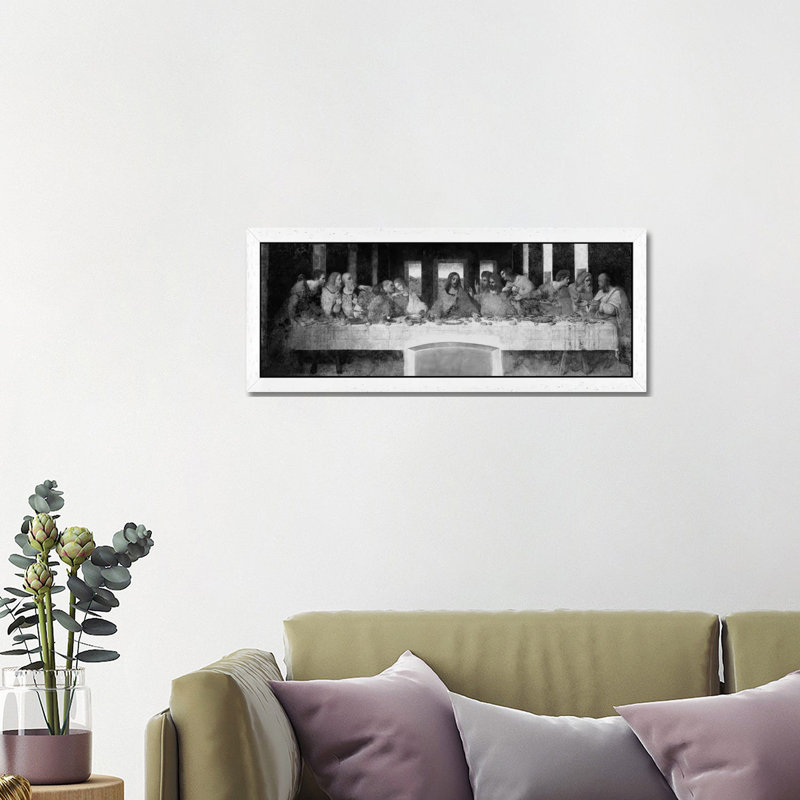 The Last Supper II by Leonardo Da Vinci - Panoramic Painting on Canvas, White Framed, 30.48 cm H x 91.44 cm W