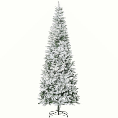 9Ft Unlit Snow-Flocked Slim Pine Artificial Christmas Tree With Realistic Branches And 1084 Tips