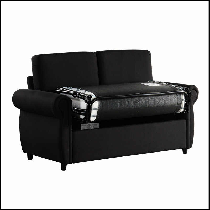 Causeuse-lit escamotable de 57,9 pouces avec matelas en mousse à mémoire de forme et ports USB pour le salon Orisfur, noir
