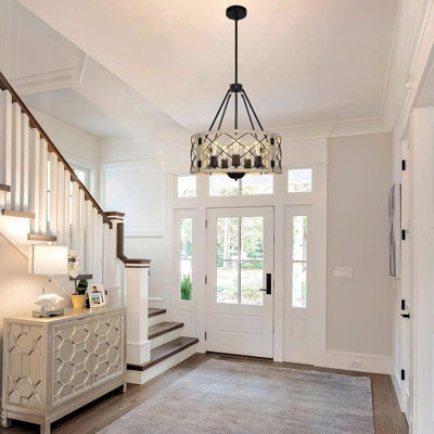 Lustre tambour de ferme avec hauteur réglable, luminaire suspendu rustique à 5 lumières pour la salle à manger, l'îlot de cuisine, le vestibule et le salon