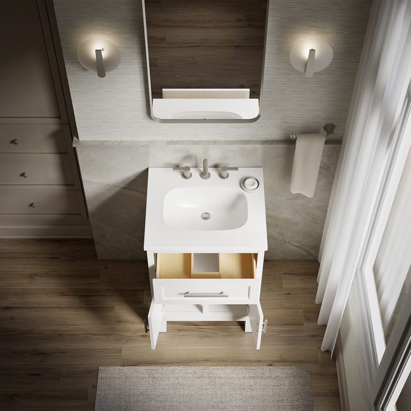 Quo 25'' Wall Mounted Single Bathroom Vanity with Solid Wood Top, White