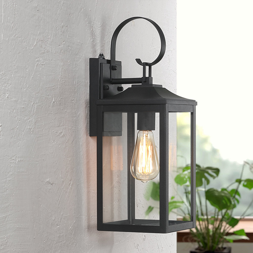Zephy Black Dusk to Dawn Iron Wall Lantern Light 17 Stories