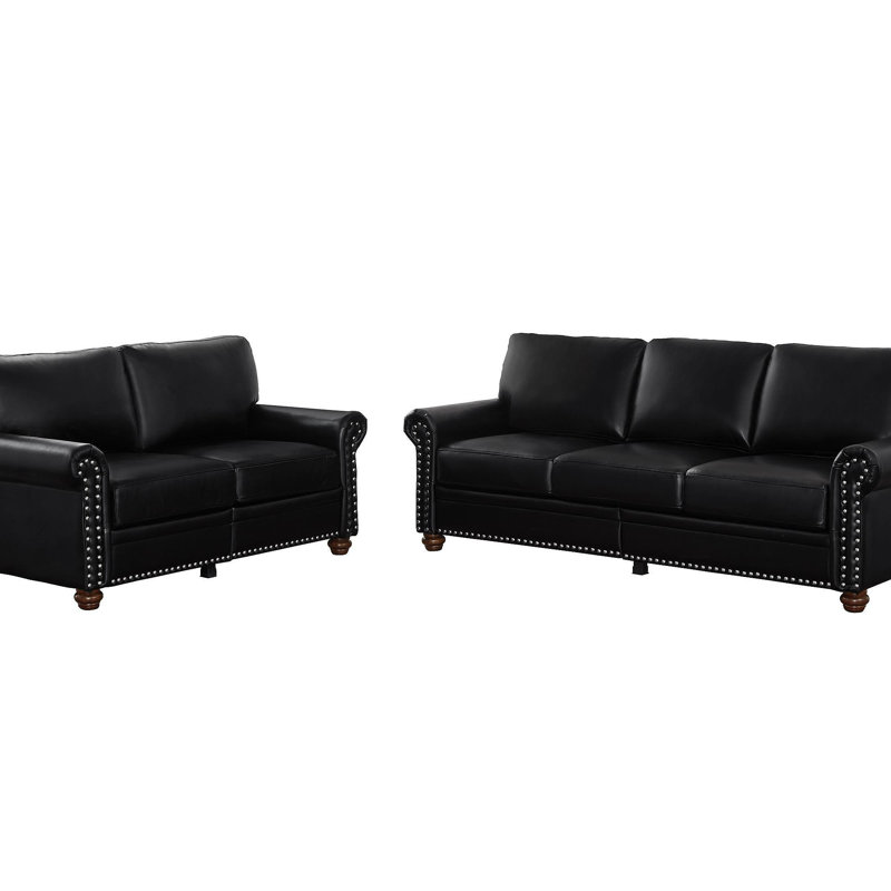 Canapé de salon avec canapé de rangement modulaire 2 + 3 en similicuir noir, Noir
