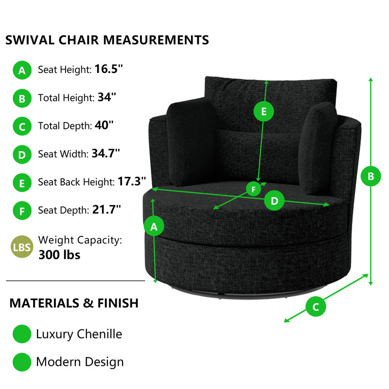Fauteuil d'appoint pivotant Chenille, Chenille noir