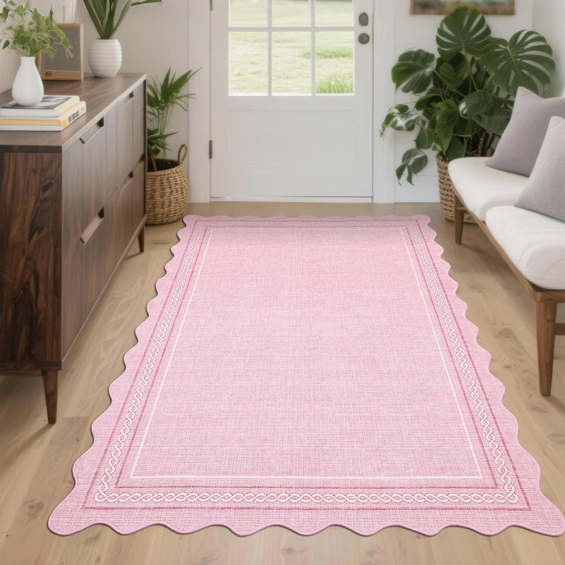 Geometric Machine Printed Area Rug, Rectangle 80 x 150 cm, Pink