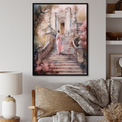Femme élégante qui marche dans les escaliers II - Art mural romantique