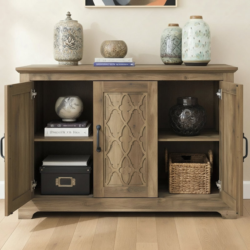 Chessani 45.7" Modern Cutout 3 Door Sideboard, Knotty Oak