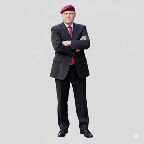 H38295 Curtis Sliwa, béret rouge, ange gardien, maire, nominé, découpe en carton, debout, debout