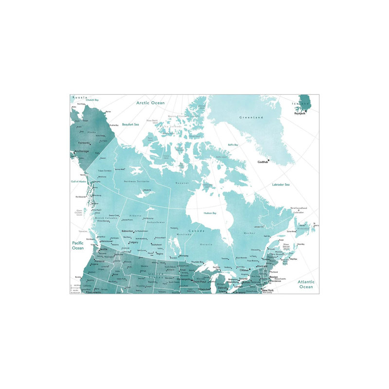 Map Of Canada In Teal by Blursbyai - Gallery-Wrapped Canvas Giclée on Canvas, 20.32 cm H x 30.48 cm W, Canvas