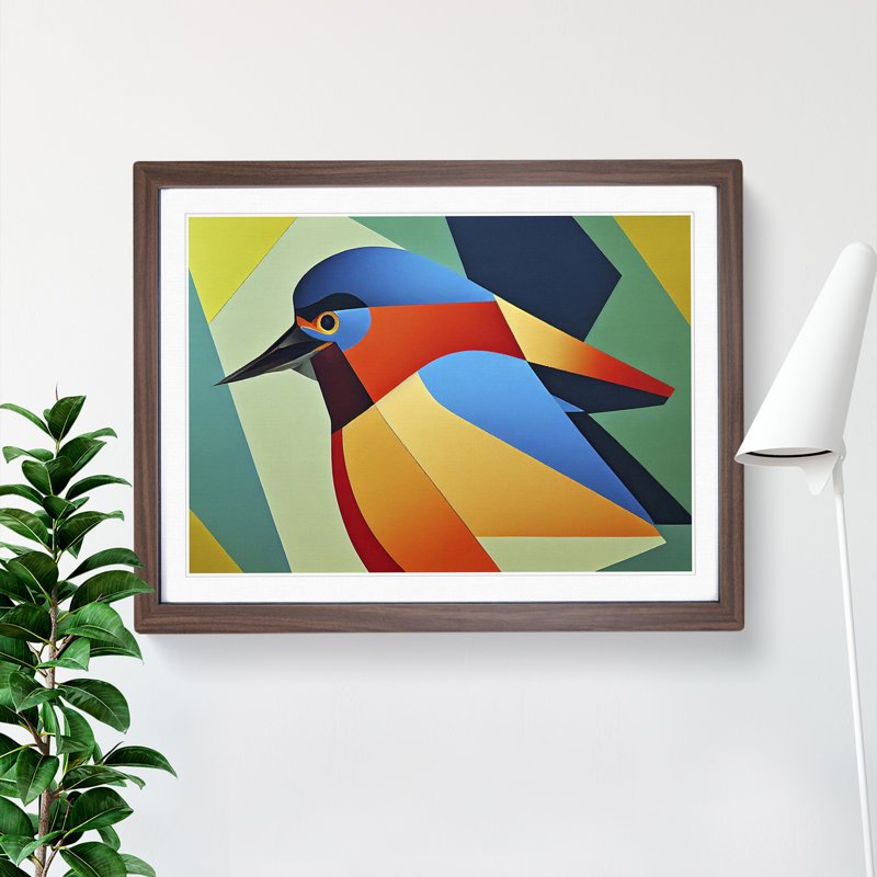 Kingfisher Bird Abstract Vol.3 - Framed Print, 25cm H x 34cm W x 2cm D, Walnut
