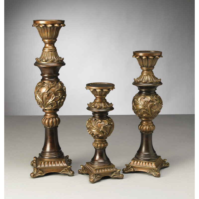 Ensemble de chandelles en résine 3 pièces, Or Antique