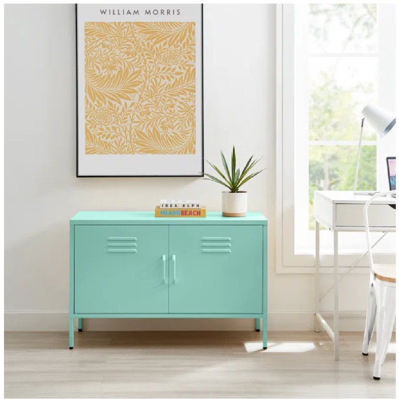 Anouck Metal Two Door Locker Style Sideboard - Bold Colour Modern Industrial Style, Blue