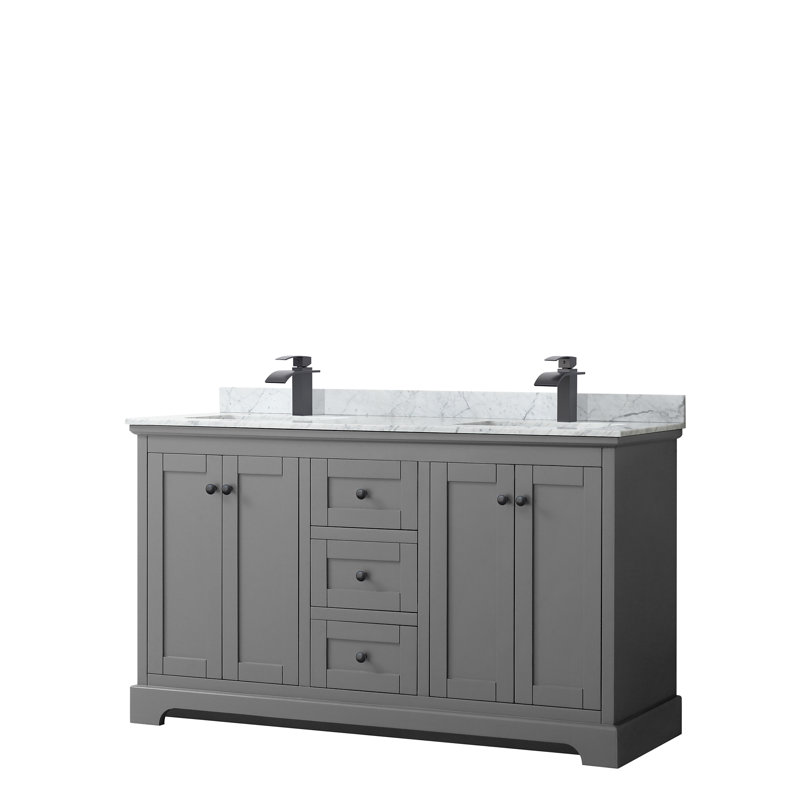 Ensemble de meuble-lavabo double 60 po Avery, Gris foncé, Noir mat