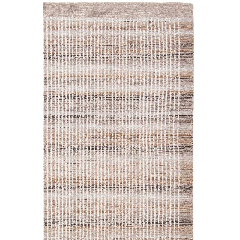 Ardme Hand Tufted Wool/Cotton Striped Rug in Ivory/Light Brown, Rectangle 5' x 8'