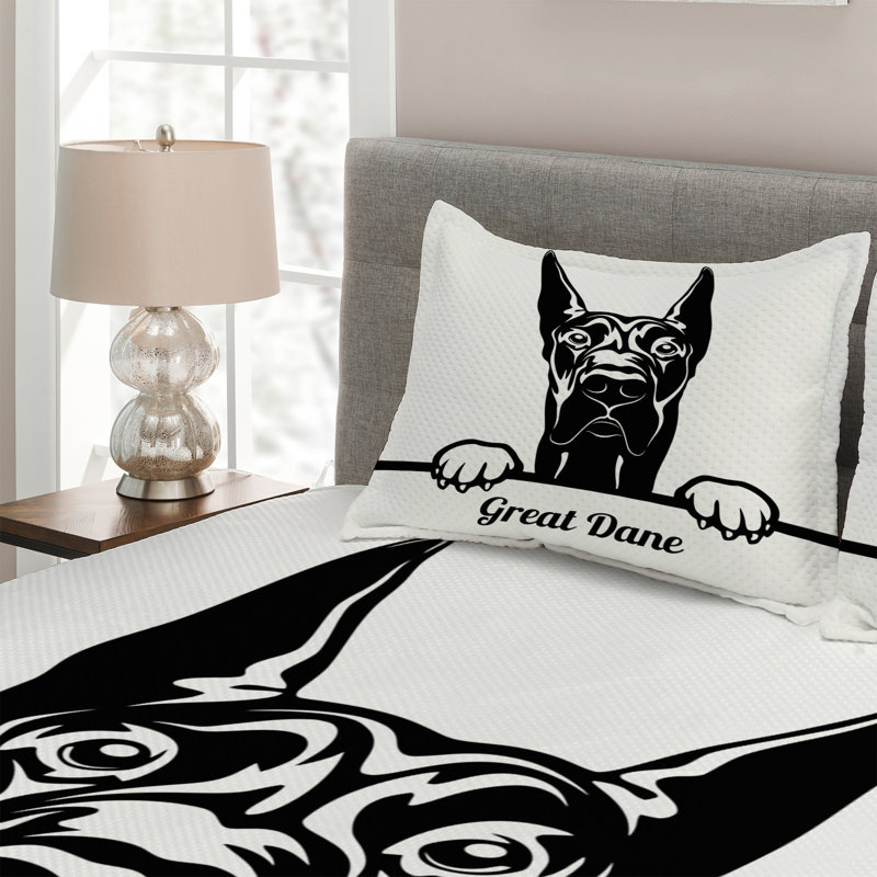 Dog Polyester Coverlet, King Bedspread + 2 Shams