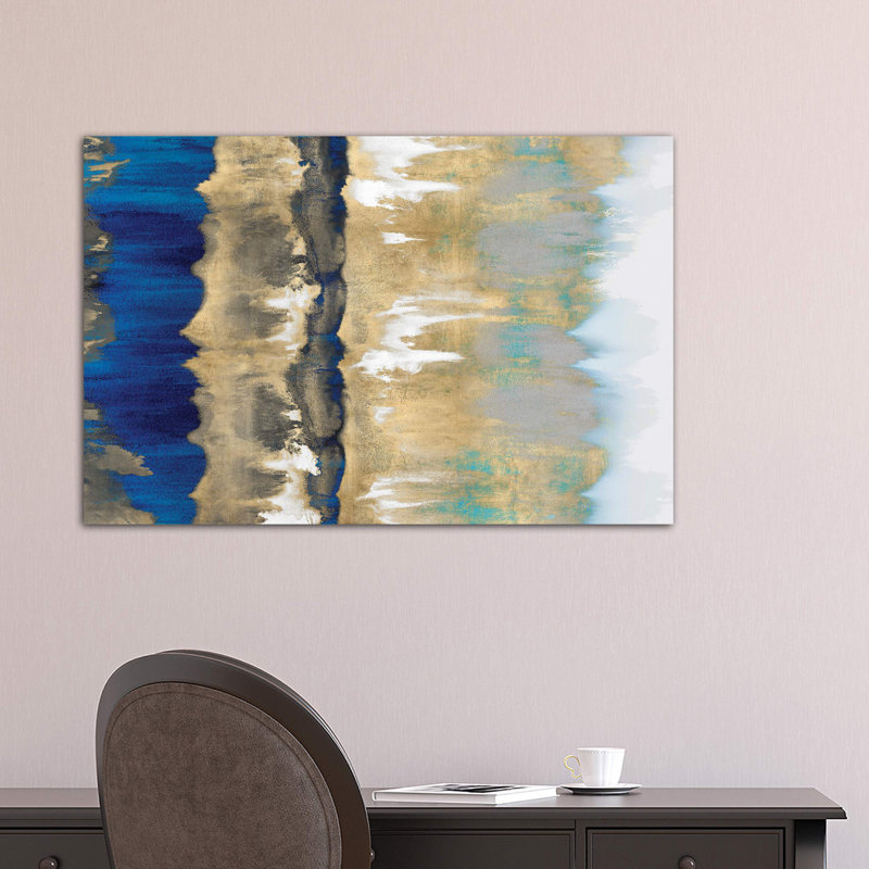Resonate In Gold & Blue by Rachel Springer - Wrapped Canvas Painting, 101.6 cm H x 66.04 cm W x 1.91 cm D