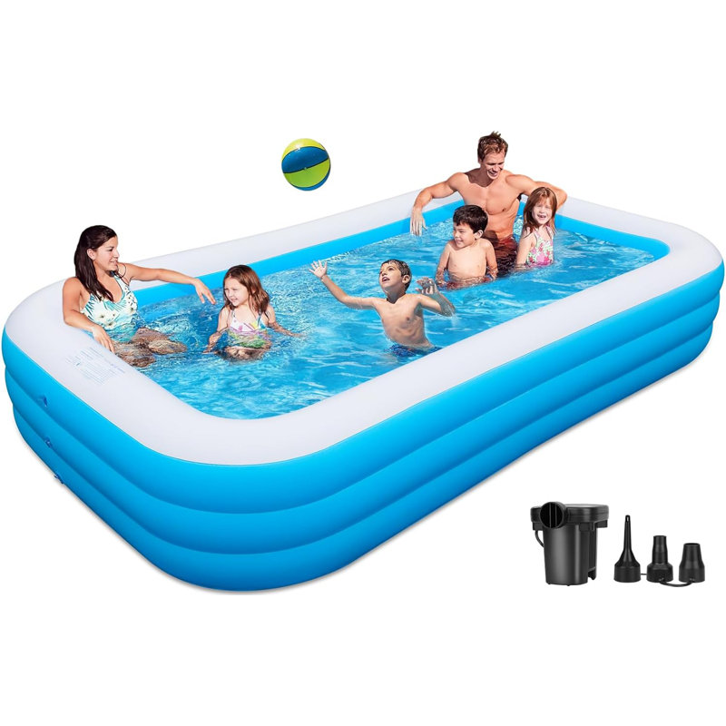 Large Blue PVC Rectangular Inflatable Pool with Pump
