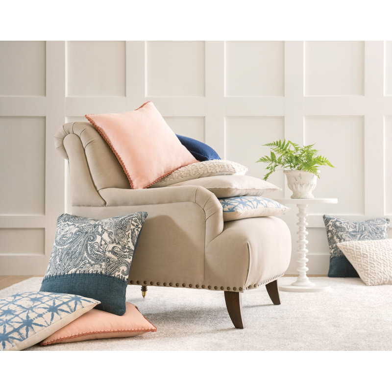Stokes Embroidered Linen Reversible Throw Pillow, 22" x 22", Terra, Pillow Cover Only