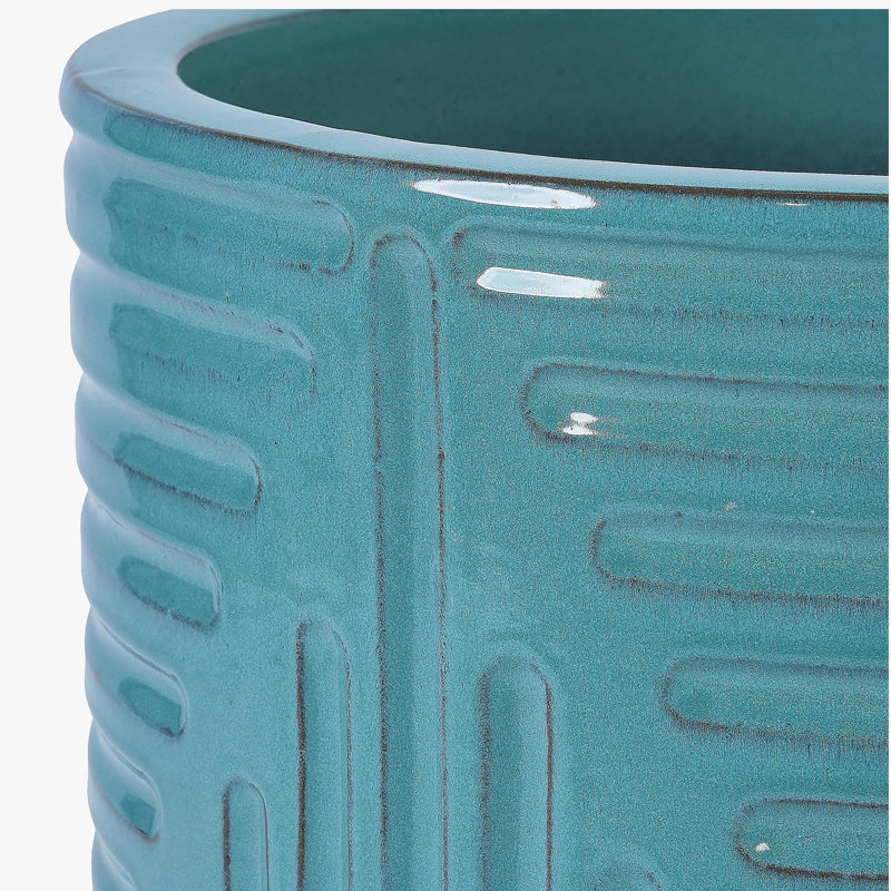 Handmade Ceramic Planter, 16 Inch Diameter, Cyan