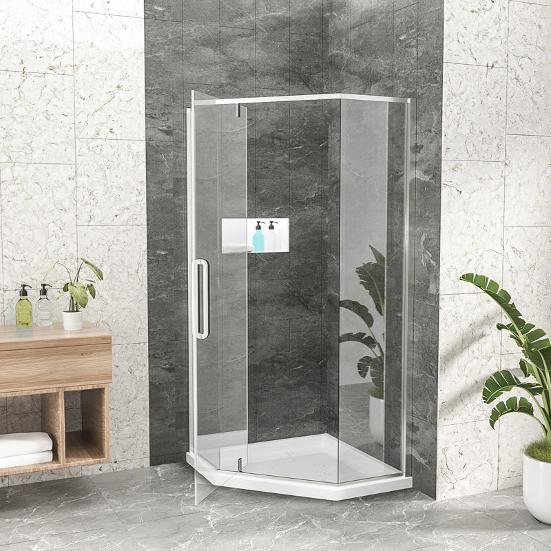 Porte de douche semi-sans cadre 34-1 / 8 "X 72" néo-angle, nickel brossé, Chrome