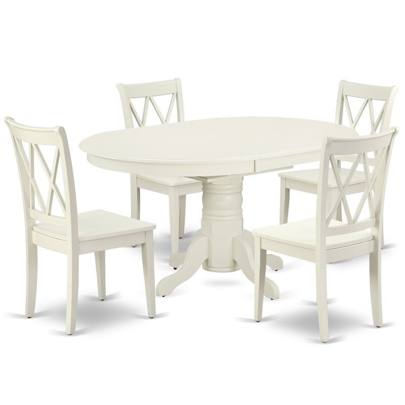 Ensemble de mobilier de salle à manger 5 pièces comprenant une table de cuisine ovale avec rallonge papillon et 4 chaises de salle à manger, lin blanc
