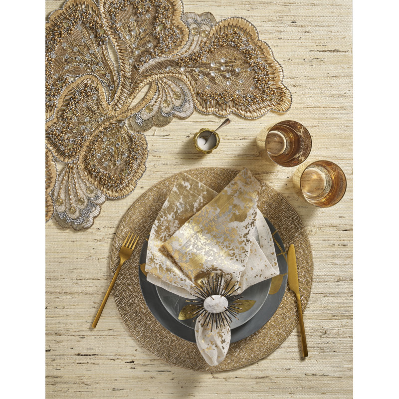 Metafoil Linen Napkin, White/Gold