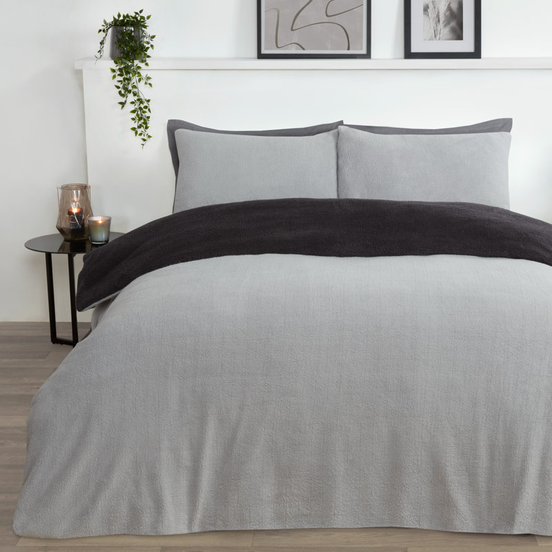 Dashyia Polyester Solid Colour Duvet Cover Set with Pillowcases, Grey/Charcoal, Single - 1 Standard Pillowcase