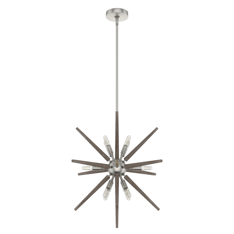 Jupiter Star 12 - Light Sputnik Sphere Hanging Ceiling Light Fixture, Brushed Nickel, 24" H x 24" W x  24" D