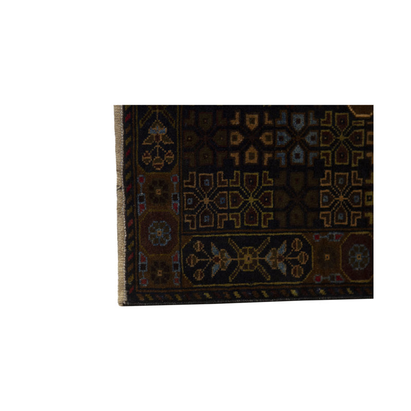 Tapis brun foncé / bleu / jaune de haute qualité noué à la main