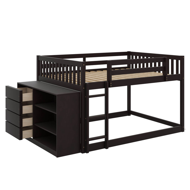 Lit superposé avec 4 tiroirs et 3 tablettes, Complète, Espresso