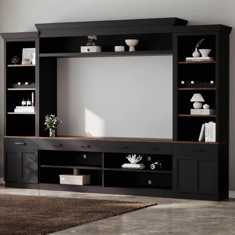 Ensemble de table et meuble télé de style ferme, meuble télé de 70 pouces avec étagères, bureau pour salon et bureau à domicile