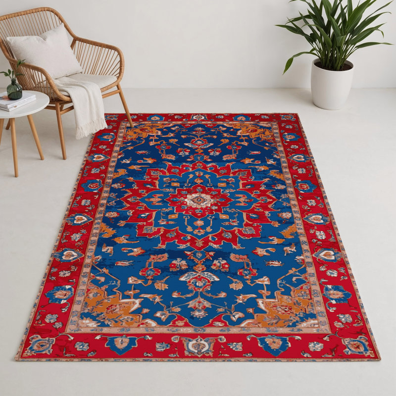 Tapis bleu intérieur et extérieur Tabriz, Rectangle 5 pi x 7 pi