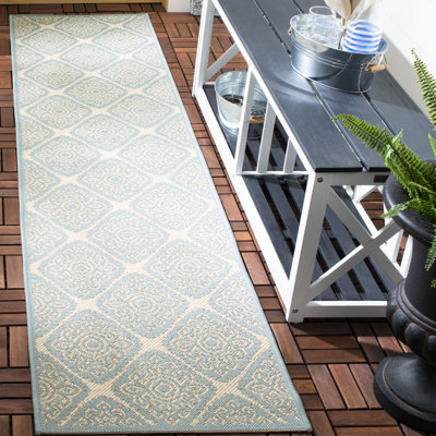 Hardrian Hooked Indoor/ Outdoor Cream/Aqua Rug