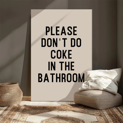 Art mural encadré sur toile, message texte en gras: «Veuillez ne pas coke dans la salle de bain», style affiche typographique. Décoration murale, grande œuvre d'art pour le salon, prête à être suspendue, 24 po x 36 po
