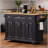 54" Large Kitchen Island with Rubber Wood Drop Leaf and Embossed Texture – Black-2017640114