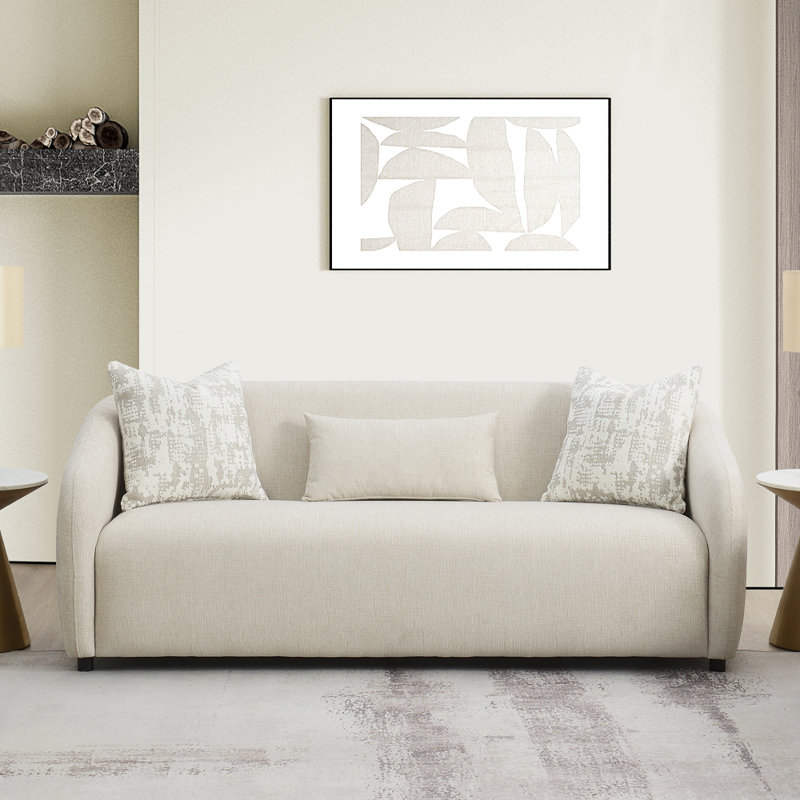 Beige Linen Tight Back Sofa with Accent Pillows