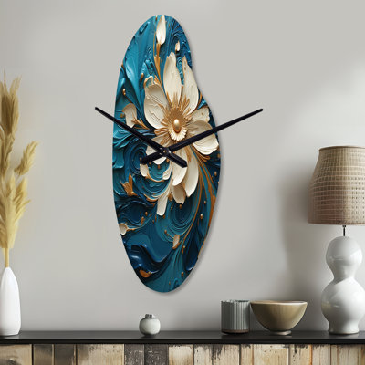 Majestic Motion Teal Spiral II - horloge spirale abstraite en métal, horloge asymétrique bleue