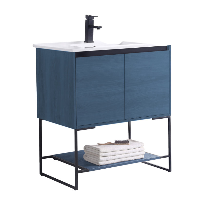 Ensemble de meuble-lavabo simple 30 po Fiquett, Bleu marine