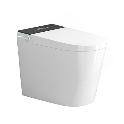 Compact Smart Toilet With Bidet Seat Built-In, Modern Tankless Design With 23.25" Depth, Auto Open Auto Flush, Heated Seat, Instant Warm Air Dryer For Small Bathrooms, White With Black Panel