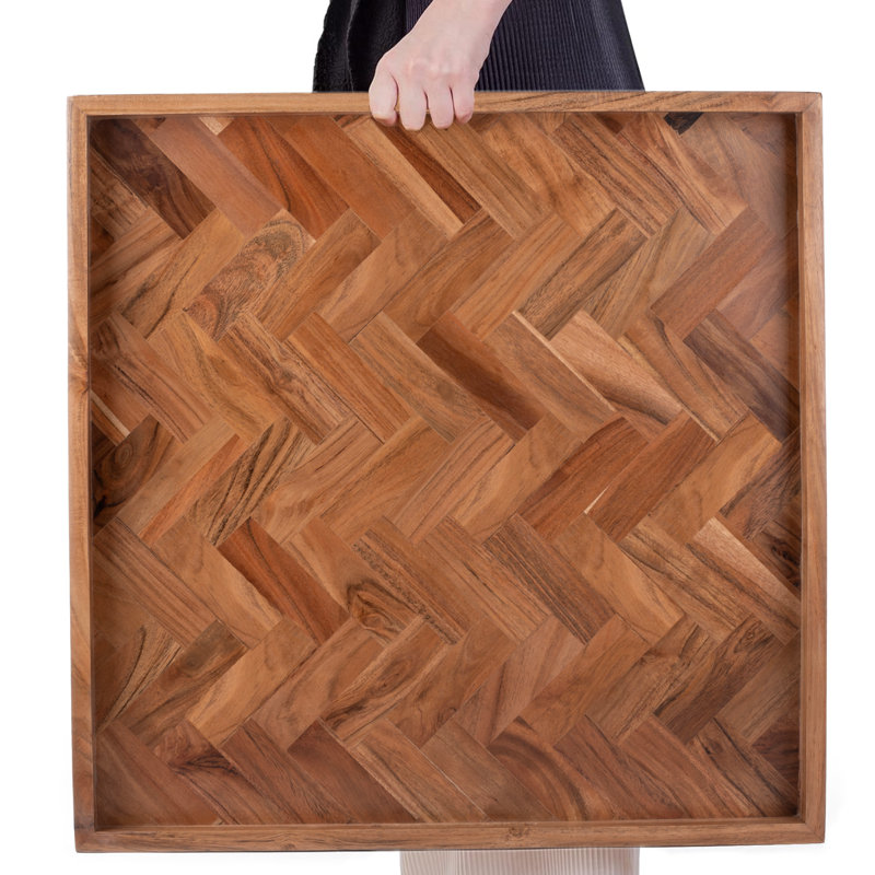Grand plateau repose-pieds - plateau de service en bois d'acacia pour table basse, nourriture - 22 x 22 x 2,5 pouces